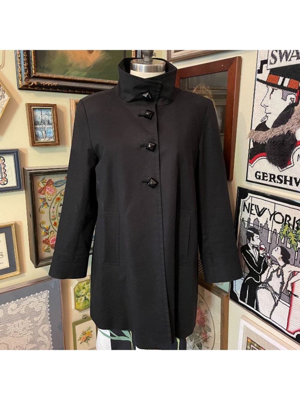 Pendleton by George Simonton Black Fully Lined Cotton A-Line Coat Size XL